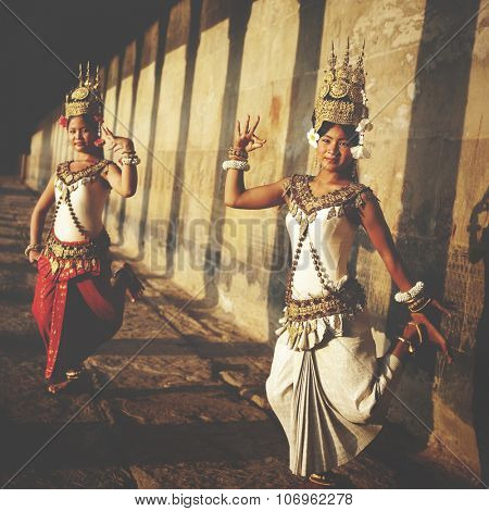 Aspara Dancer Angkor Wat Sepia Toned Traditional Concept