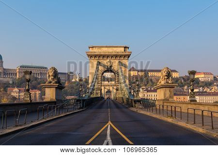 Széchenyi Chain Bridge In Budapest During The Day