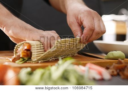 Preparing sushi