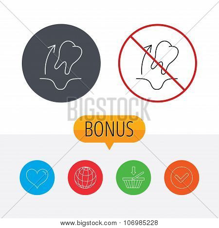 Tooth extraction icon. Dental paradontosis sign.