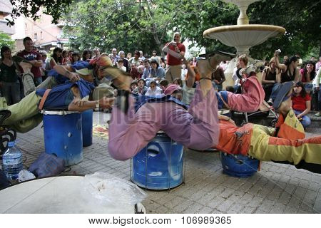 Entertainers performance on street during the World Music Festival Womad