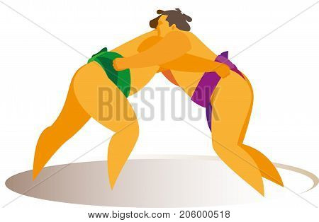 persistent struggle of two strong sumo wrestlers