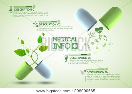 Medicine information poster with medication and pharmacy symbols realistic vector illustration