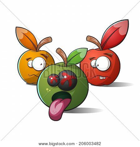 Terrible, funny apples. Death and madness Vector eps 10