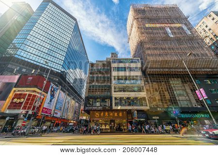 HONGKONG CHINA - July 12 : Many Undefiend people are walking on mongkok street for shopping on the July 12 2017 in Mongkok Hong kong