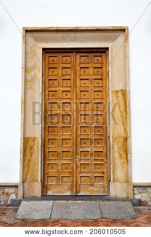 Wooden Door On The Sanctuary Of Monserrate Church On Monserrate Overlooking Bogota Colombia.