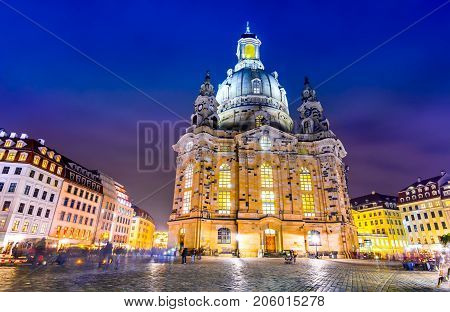 Dresden Germany. Frauenkirche city of Dresda historical and cultural center of Free State of Saxony in Europe.