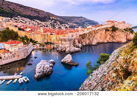 Dubrovnik Croatia. Amazing night view on the old town of Ragusa from the Lovrijenac Fortress.