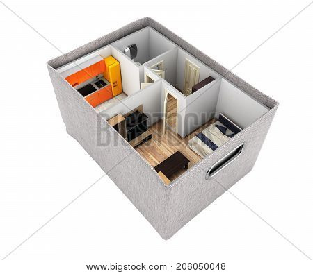 Interior Apartment Roofless Apartment Layout Inside The Box Concept Of Buying A Home Or Moving 3D Re
