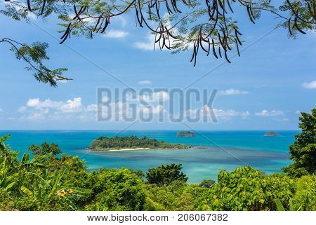 Beautiful tropical island landscape. View from Koh Chang to Koh Man Nai