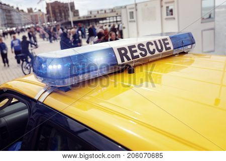 Coast guard rescue van attending an emergency at sea