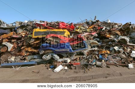 Crashed Car Recycling Pile Scrapyard