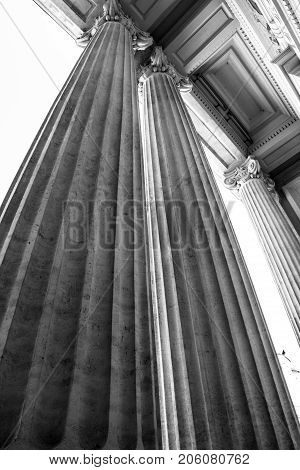 Black And White Photo Of Architectural Detail Of Columns Wide Angle