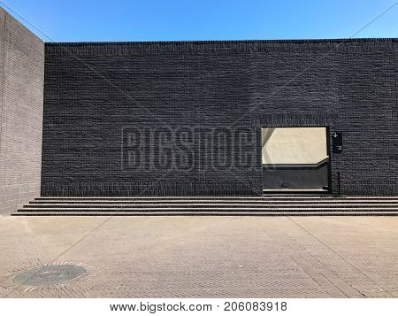 Poland, Gdansk - JUNE 12, 2017: Premise without roof, theater with gray walls in the open air
