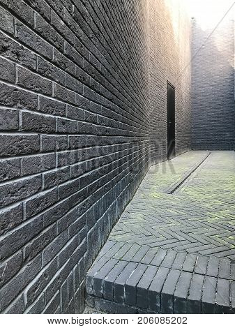 Poland, Gdansk - JUNE 12, 2017: Premise without roof, theater with gray walls in the open air