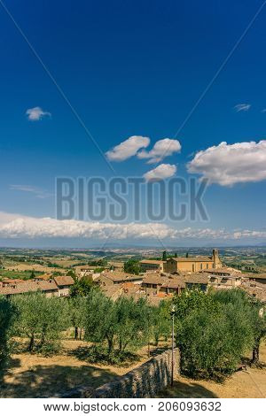 View On Tuscany Landscape Over The Roofs Of Old Town