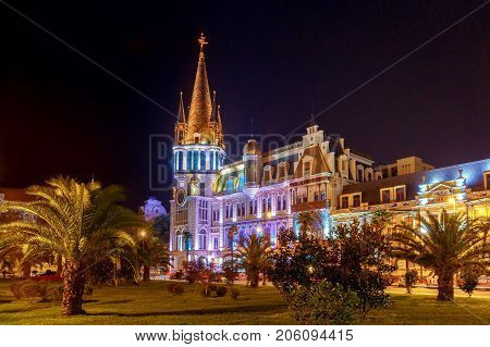 View of the square of Europe in the night illumination. Batumi. Georgia.