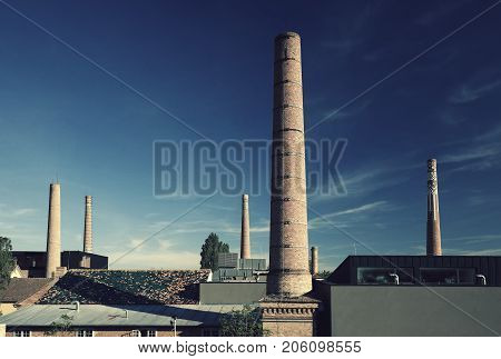 Chimneys of old ceramic factory Pecs, Hungary