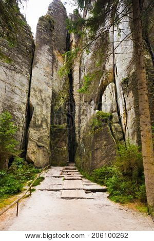 Unique rocks mountain Adrspasske skaly in national park Adrspach in Czech republic