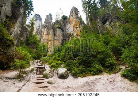 Unique rocks mountain Adrspasske skaly in national park Adrspach in Czech republic