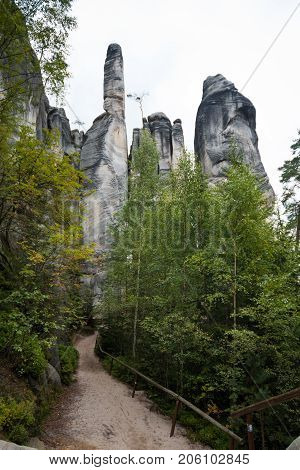 Unique rocks mountain Adrspasske skaly in national park Adrspach in Czech republic