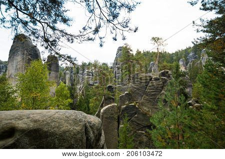 Unique rocks mountain Adrspasske skaly in national park Adrspach in Czech republic