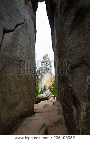 Unique rocks mountain Adrspasske skaly in national park Adrspach in Czech republic