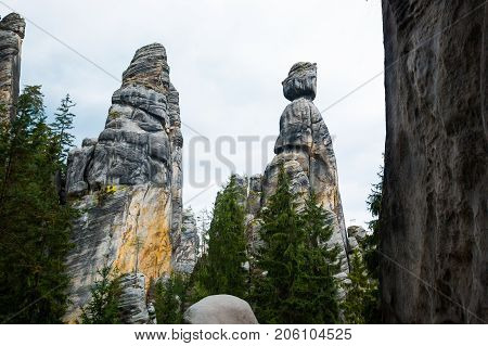 Unique rocks mountain Adrspasske skaly in national park Adrspach in Czech republic