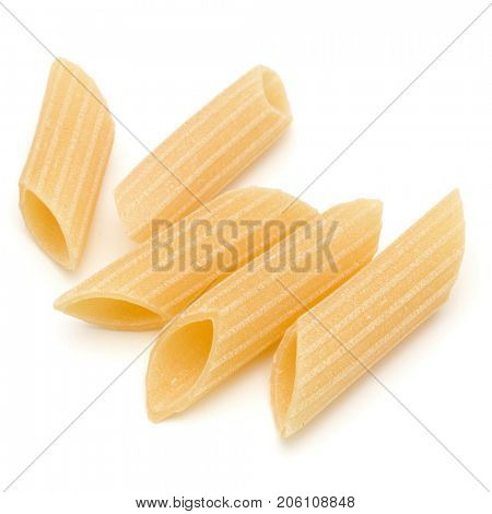 Italian pasta isolated on white background. Pennoni. Penne rigate.