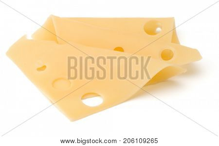 three Cheese slices isolated on white background
