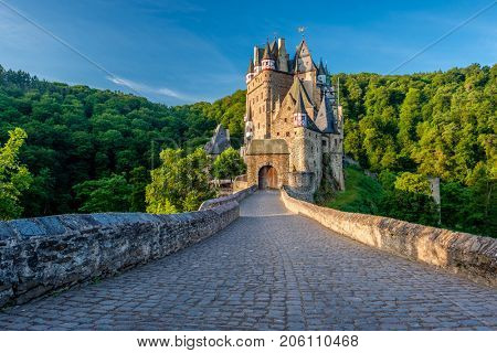 Burg Eltz castle in Rhineland-Palatinate state, Germany. Construction started	prior to 1157.
