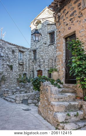 TOURRETTES-SUR-LOUP, FRANCE - APRIL 25, 2016: Street of Tourrettes-sur-Loup a medieval village in the Alpes-Maritimes department in southeastern France