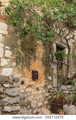 TOURRETTES-SUR-LOUP, FRANCE - APRIL 25, 2016: Street of Tourrettes-sur-Loup a medieval village in the Alpes-Maritimes department in southeastern France