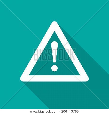 Attention icon with long shadow. Flat design style. Warning simple silhouette. Modern minimalist icon in stylish colors. Web site page and mobile app design vector element.