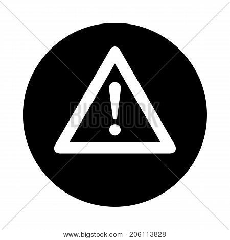 Attention circle icon. Black round minimalist icon isolated on white background. Warning simple silhouette. Web site page and mobile app design vector element.