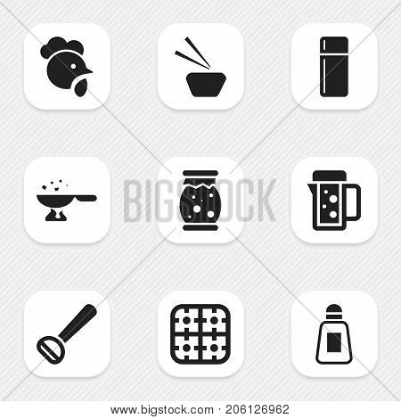 Set Of 9 Editable Cooking Icons. Includes Symbols Such As Husker, Gas Burner, Sashimi And More