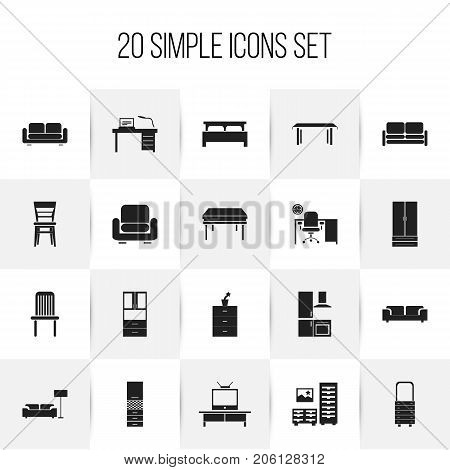 Set Of 20 Editable Furnishings Icons. Includes Symbols Such As Tv, Seat, Trestle And More