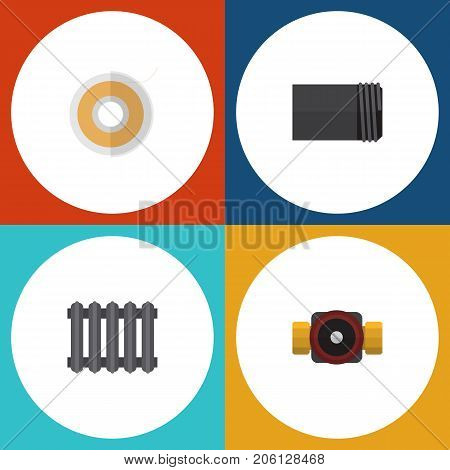 Flat Icon Sanitary Set Of Roll, Tap, Heater And Other Vector Objects