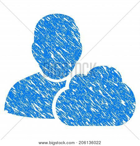 Grunge User Cloud icon with grunge design and scratched texture. Unclean vector blue User Cloud pictogram for rubber seal stamp imitations and watermarks. Draft emblem symbol.