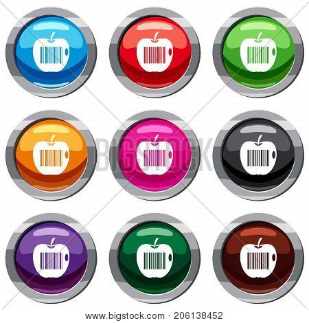 Code to represent product identification set icon isolated on white. 9 icon collection vector illustration