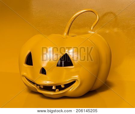 Whole Fresh Halloween Orange Pumpkin On White Background, Design Element For Poster And Backgrounds. Happy Halloween Decorative Pumpkin Detail Up Close For Halloween, Happy Halloween