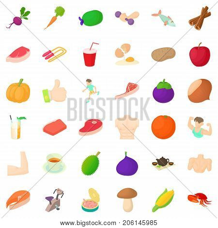 Exercise icons set. Cartoon style of 36 exercise vector icons for web isolated on white background