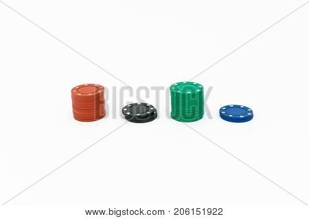 Poker chips iolated on white background in red black green blue