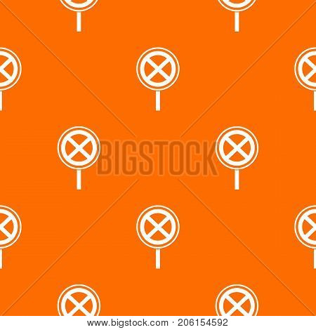 No stopping and parking sign pattern repeat seamless in orange color for any design. Vector geometric illustration