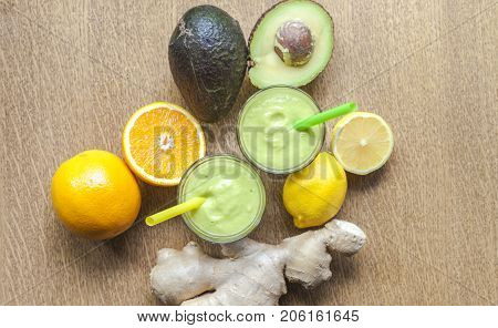 Avocado-ginger Shot Healthy Power- Drink Smoothies  Ingredients Top