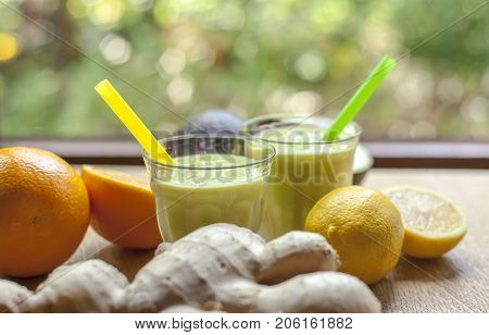 Ginger Shot Healthy Power- Drink Smoothies  On Daylight