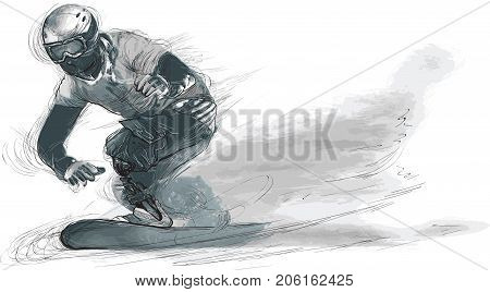 SNOWBOARD. From the series SILENT HEROES - Athletes with physical disabilities. An hand drawn vector. 