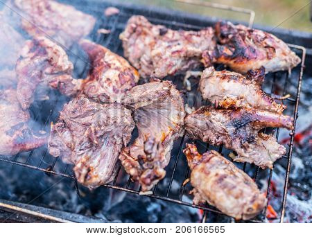 Nutria meat on grill.