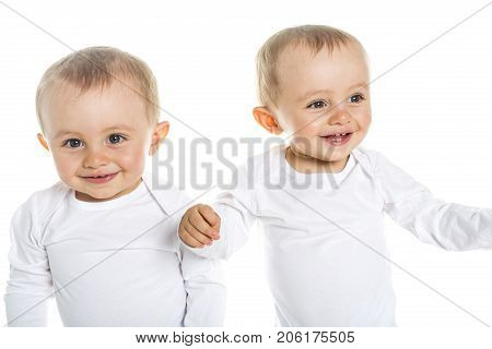 The Two identical twins on a white isolated background