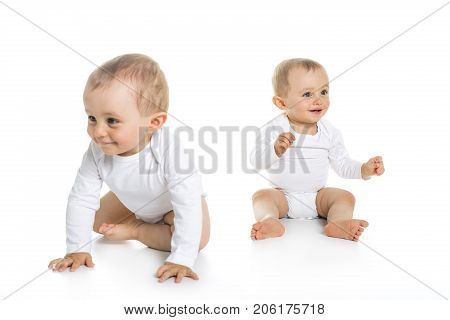 The Two identical twins on a white isolated background